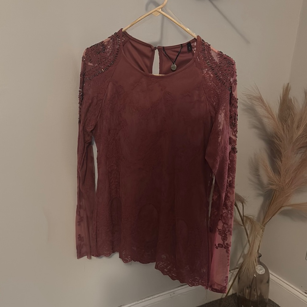 BKE Asymmetrical Ruffled Pink Blouse